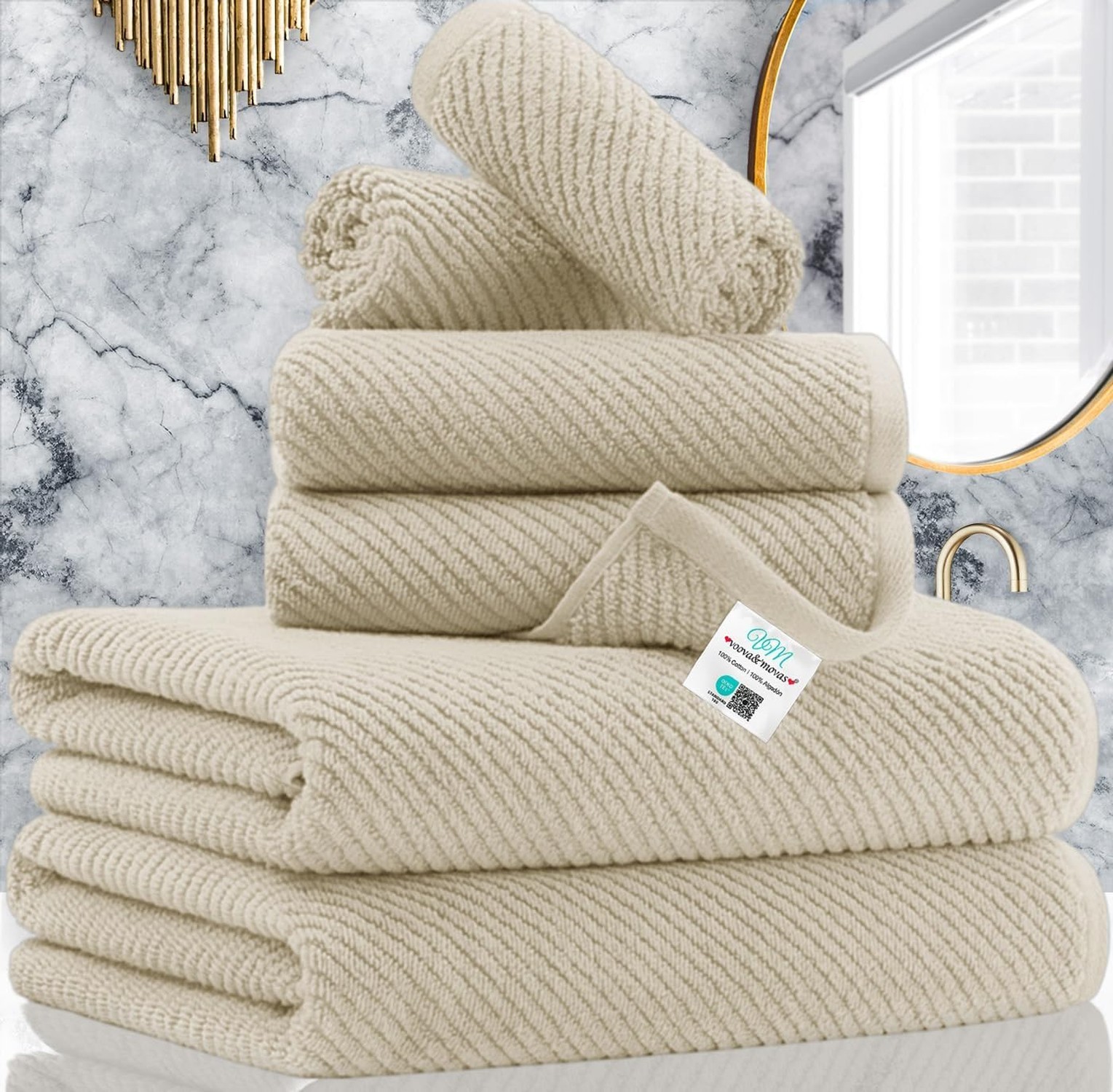 VOOVA & MOVAS Bath Towel Sets – 100% Cotton | Quick Dry | Light Weight | Thic…