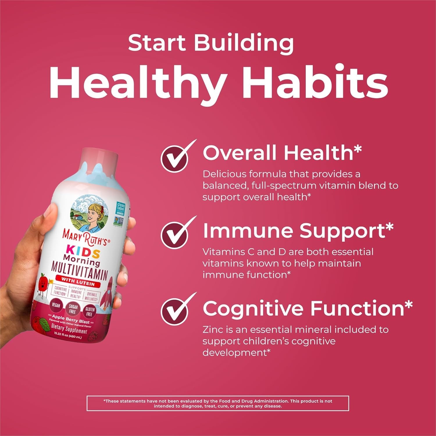 MaryRuth’s Kids Liquid Morning Multivitamin Apple Berry 15.22oz Vegan Sugar-Free