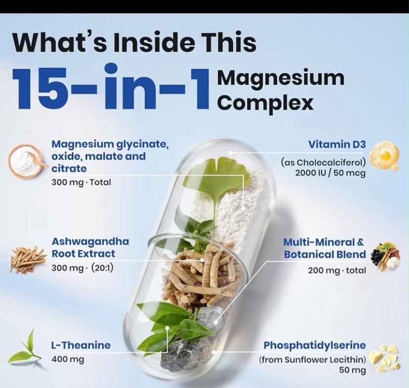 2 Packs VEV 15-in 1 Magnesium Glycinate Citrate Complex Capsules 60 Counts