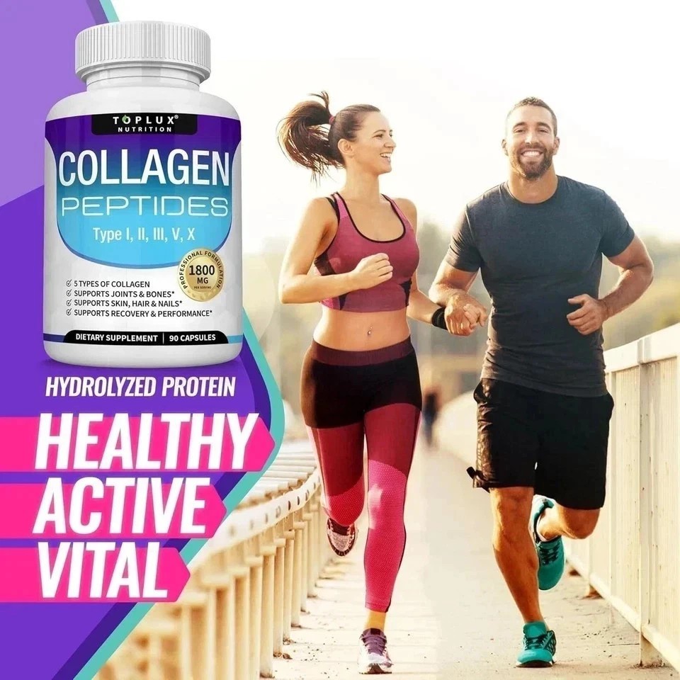 Premium Collagen Peptides🔥 1800 MG Hydrolyzed Anti-Aging (Types I,II,III,V,X)+