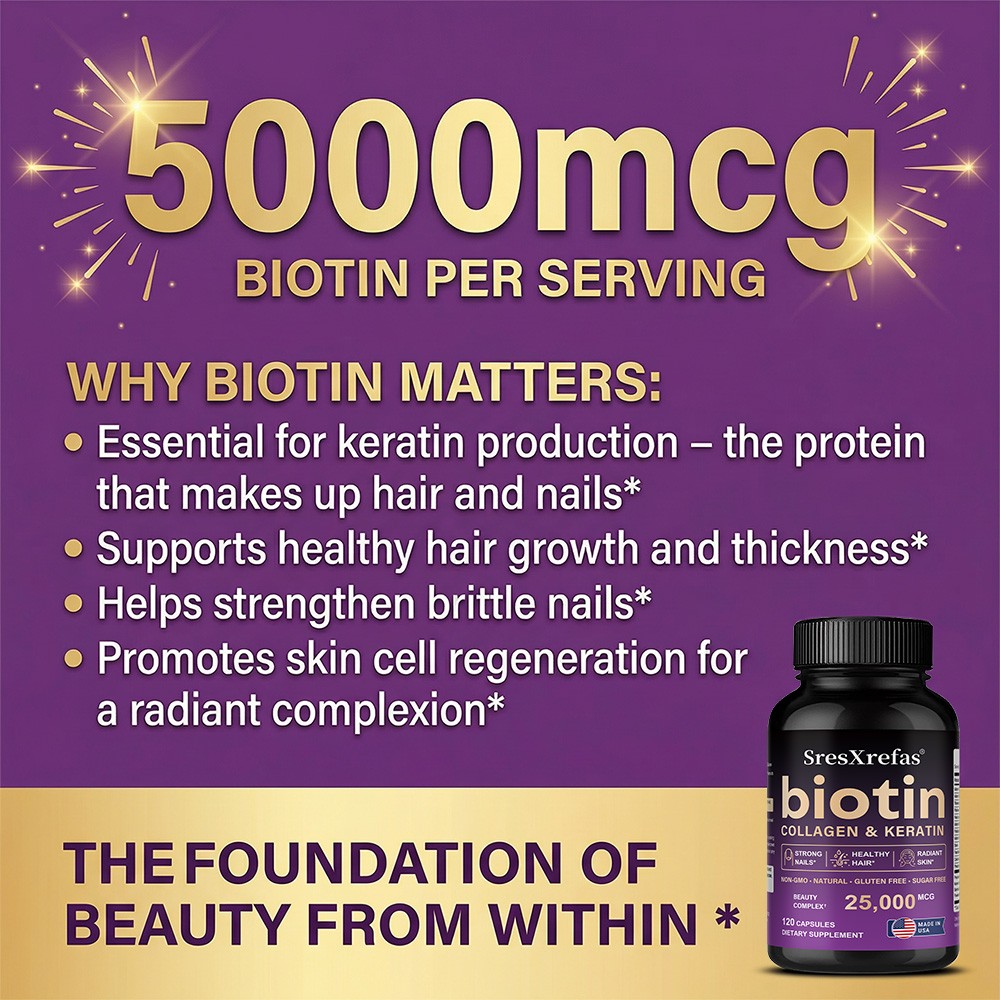 Biotin Collagen Keratin-Hair Growth,Skin Health,Strong Nails 30/60/120 Capsules