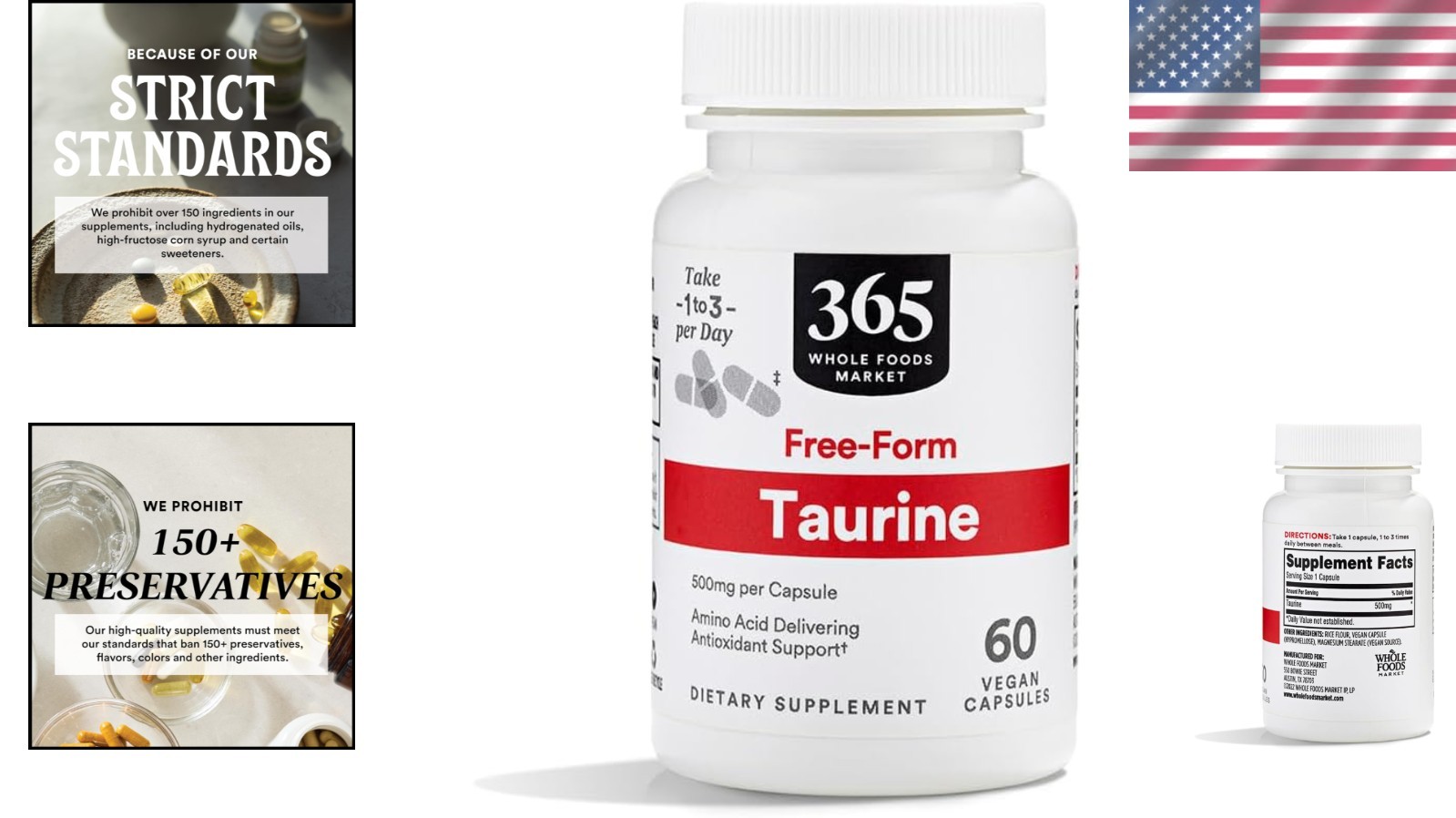 Taurine 500mg – 60 Count Capsules for Antioxidant Support & Energy