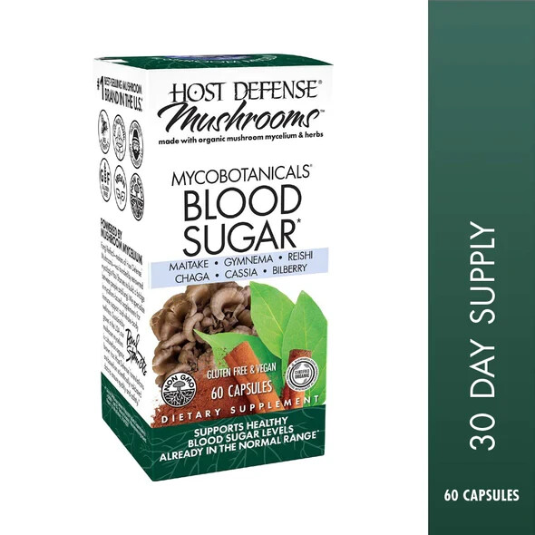 Host Defense MycoBotanicals Blood Sugar 60 Veg Caps Organic Fungi Perfecti