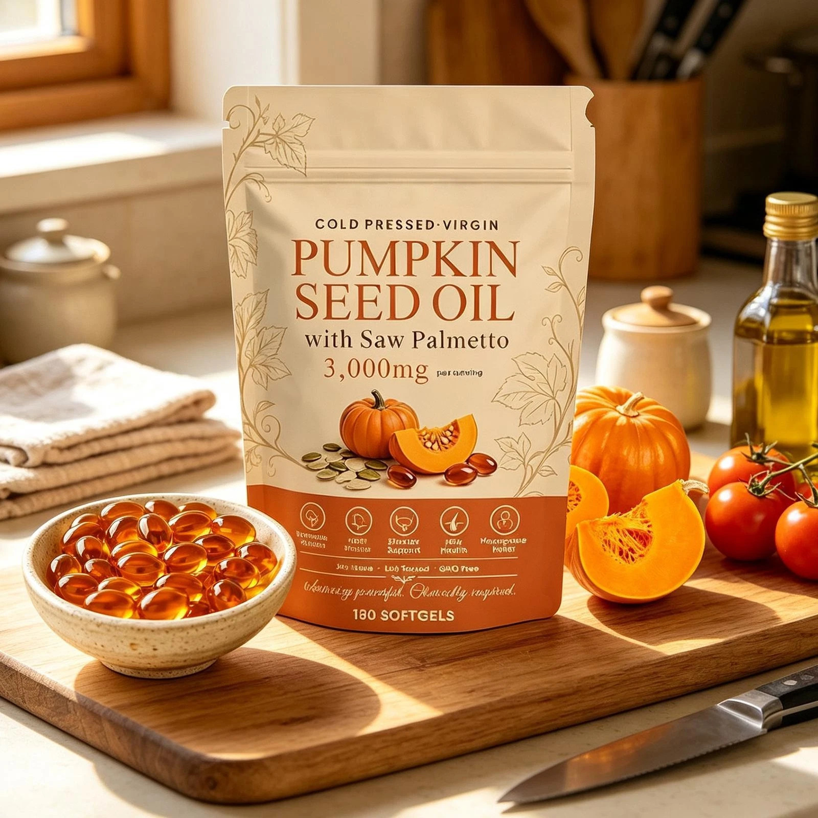 Everly Pumpkin Seed Oil with Saw Palmetto 300 Softgels Cold Pressed Pumpkin