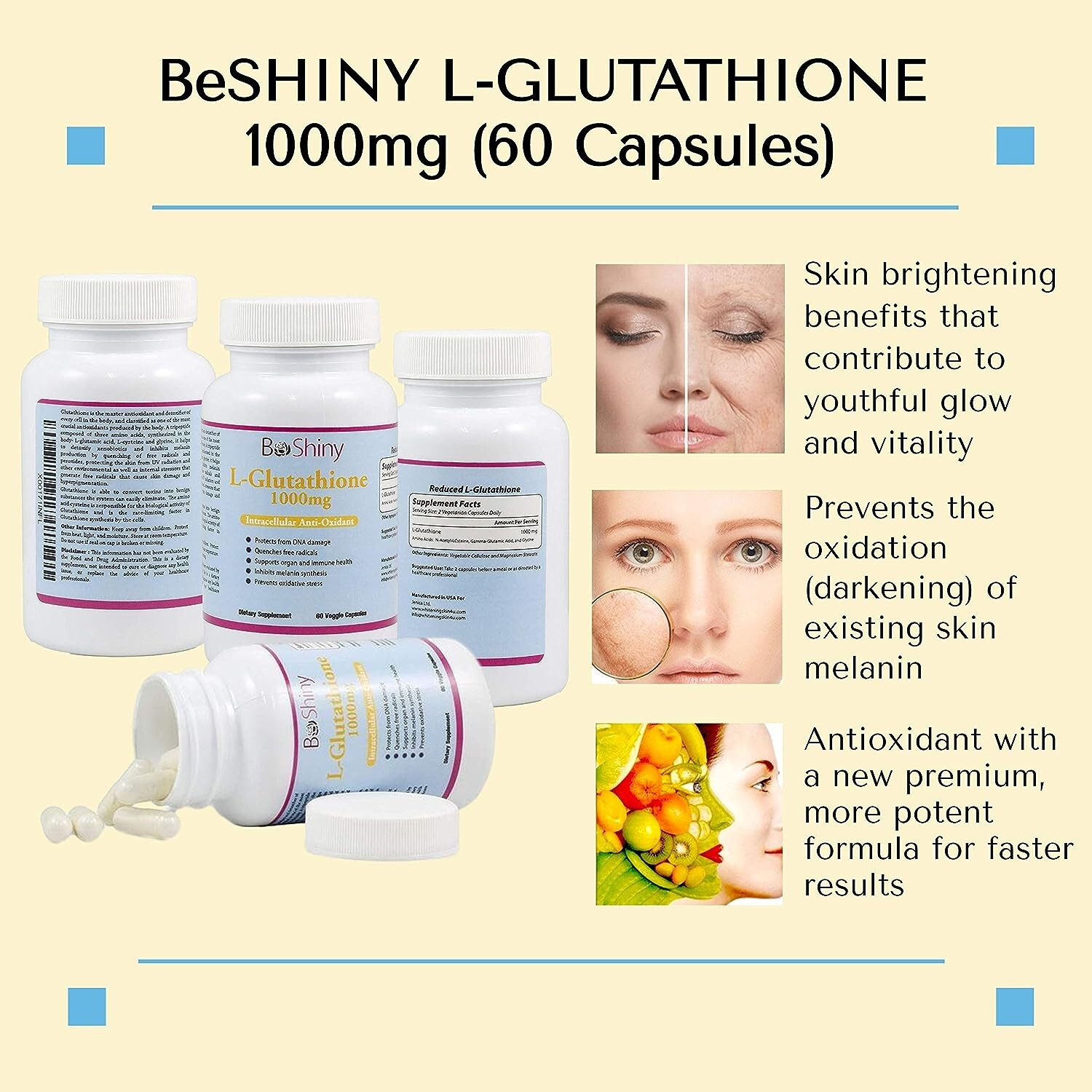 BeShiny Glutathione and Vitamin C 1000mg Skin Whitening Brightening Pills Set
