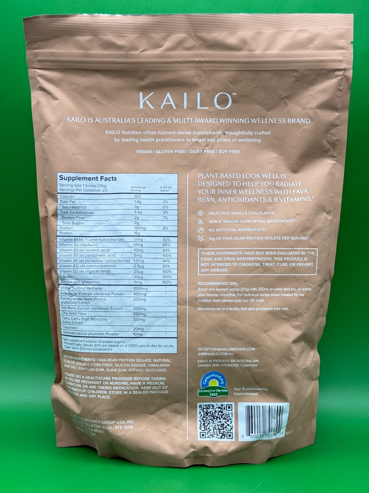 KAILO Nutrition Plant Based Look Well ANYTIME Vanilla 750g Exp 12/25