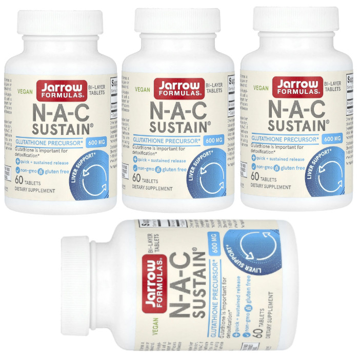 Jarrow N-A-C Sustain (600 mg) 60 tabs Each (Pack of 4)