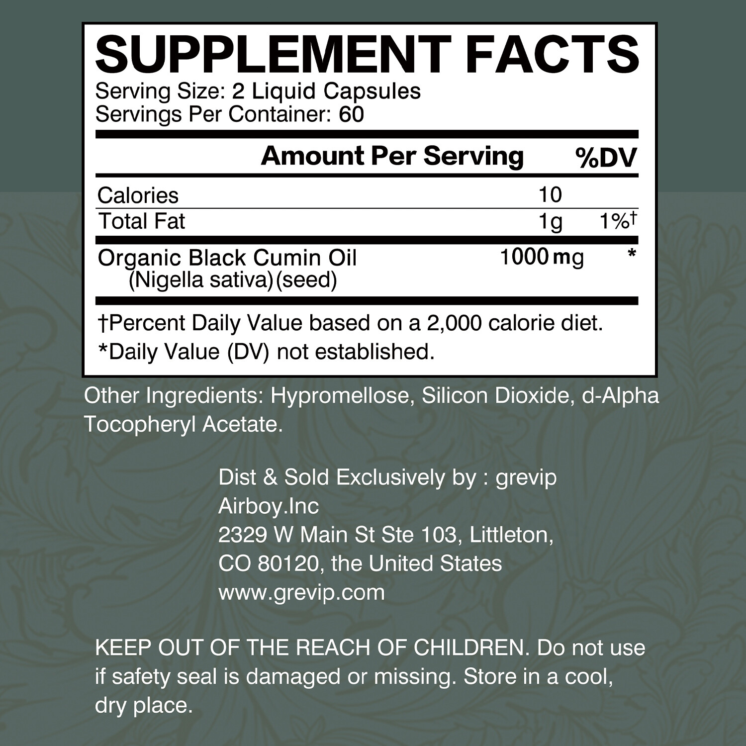 Black Seed Oil 1000mg – 100% Pure Organic COLD PRESSED Cumin Nigella Sativa
