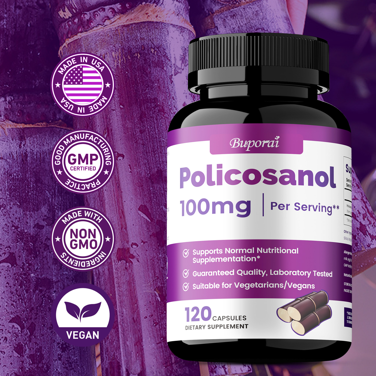 Policosanol 100mg – Lowers Cholesterol, Gluten Free and Vegetarian Friendly