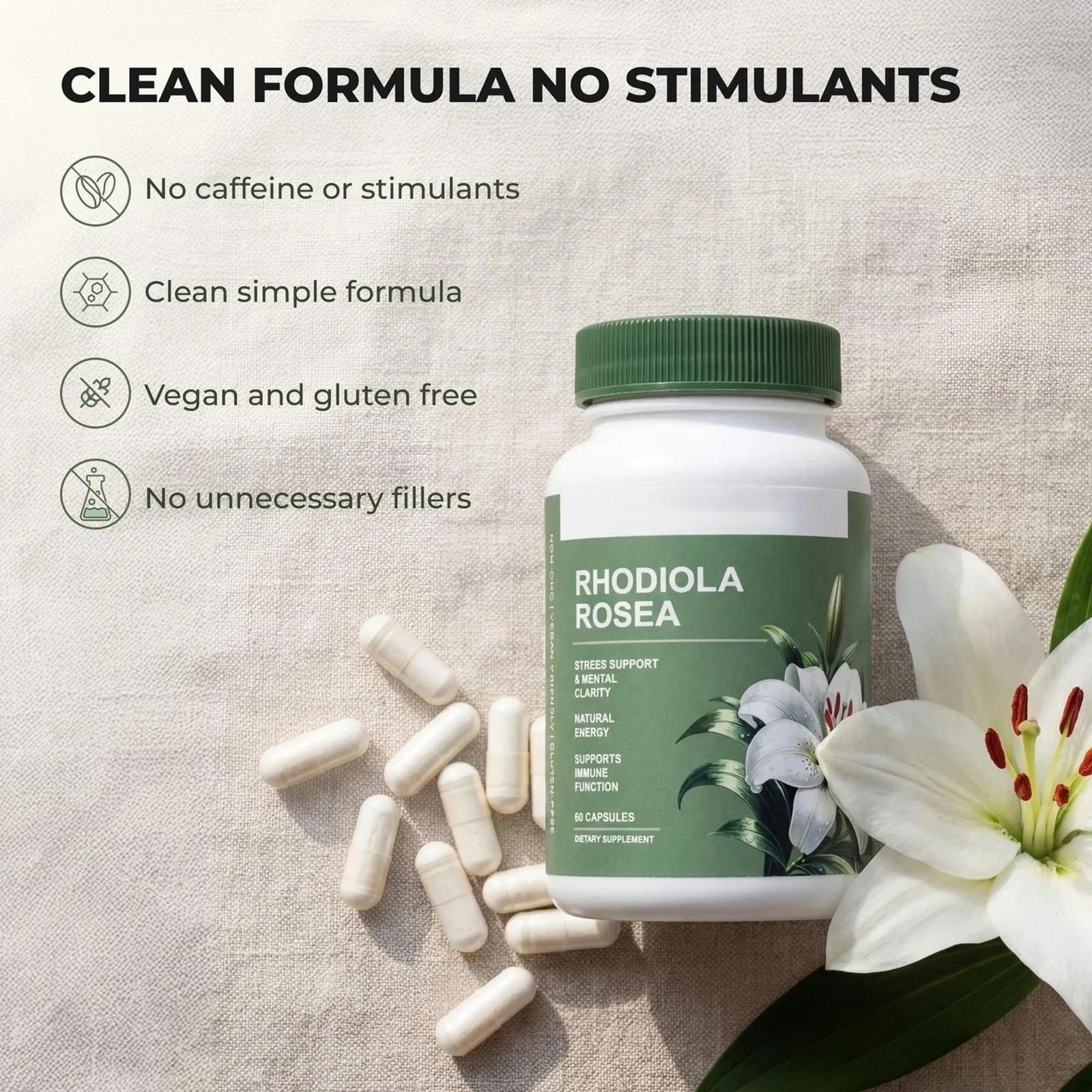 Rhodiola Salvora Rosea Supplement – Golden Root Adaptogen Capsules 60pcs
