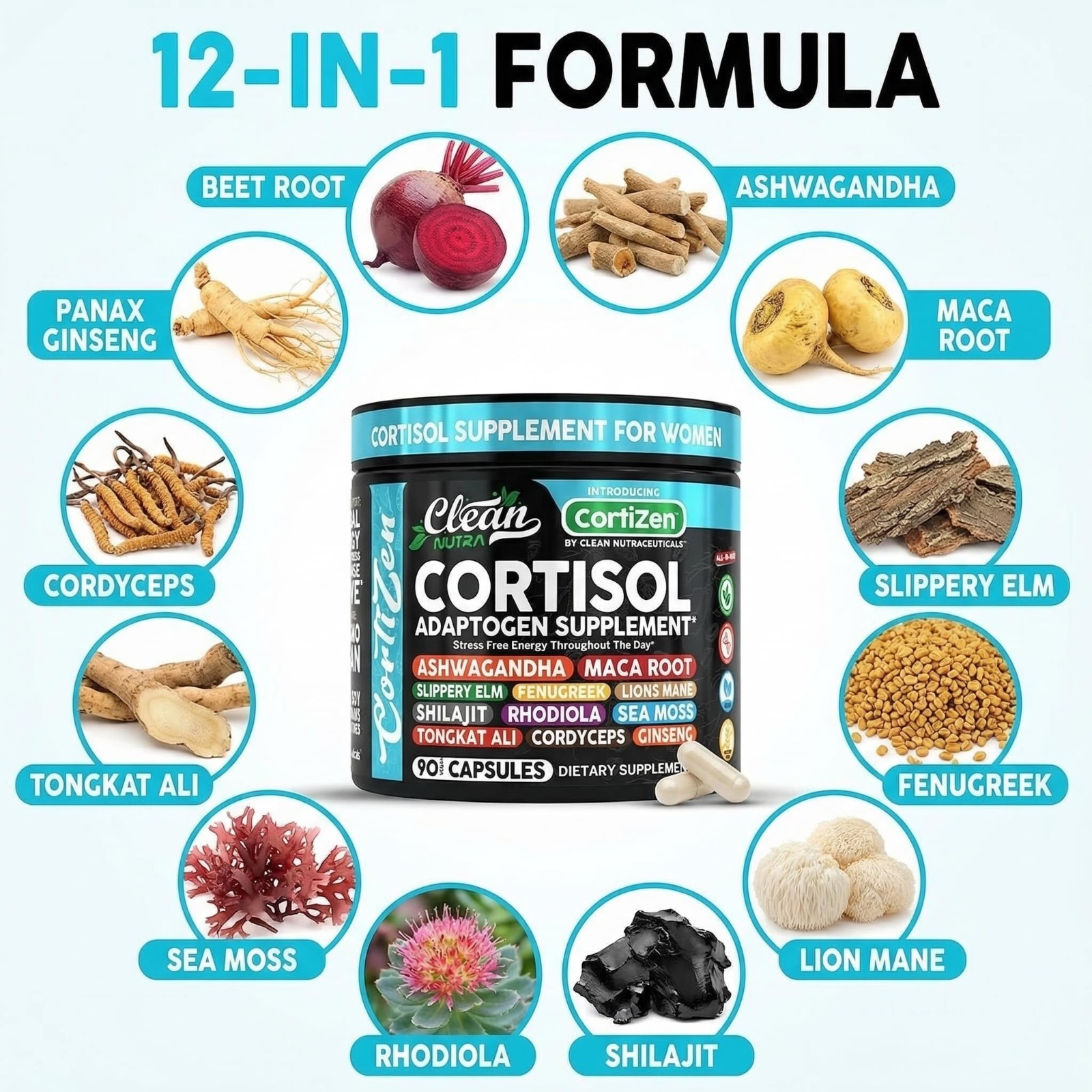 Cortisol Supplements for Women – Maca Root, Ashwagandha, Detox Manager + Ginseng