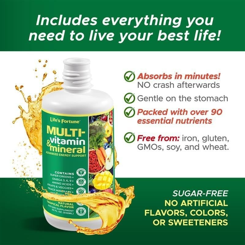 Life’s Fortune Liquid Multivitamin for Adults, Teens (32 oz, Tropical Flavor)
