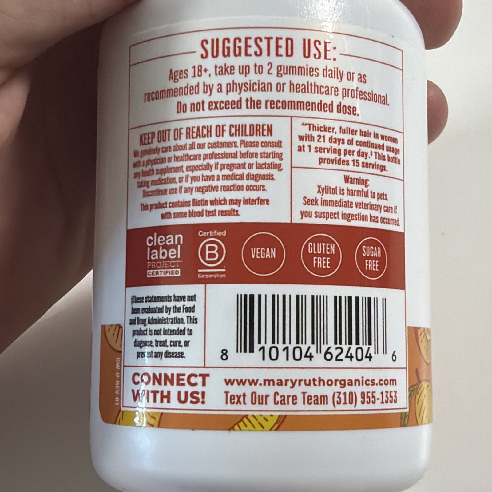 MaryRuth’s Multivitamin Hair Growth Lustriva Vegan Peach Mango 30 12/2027 Sealed