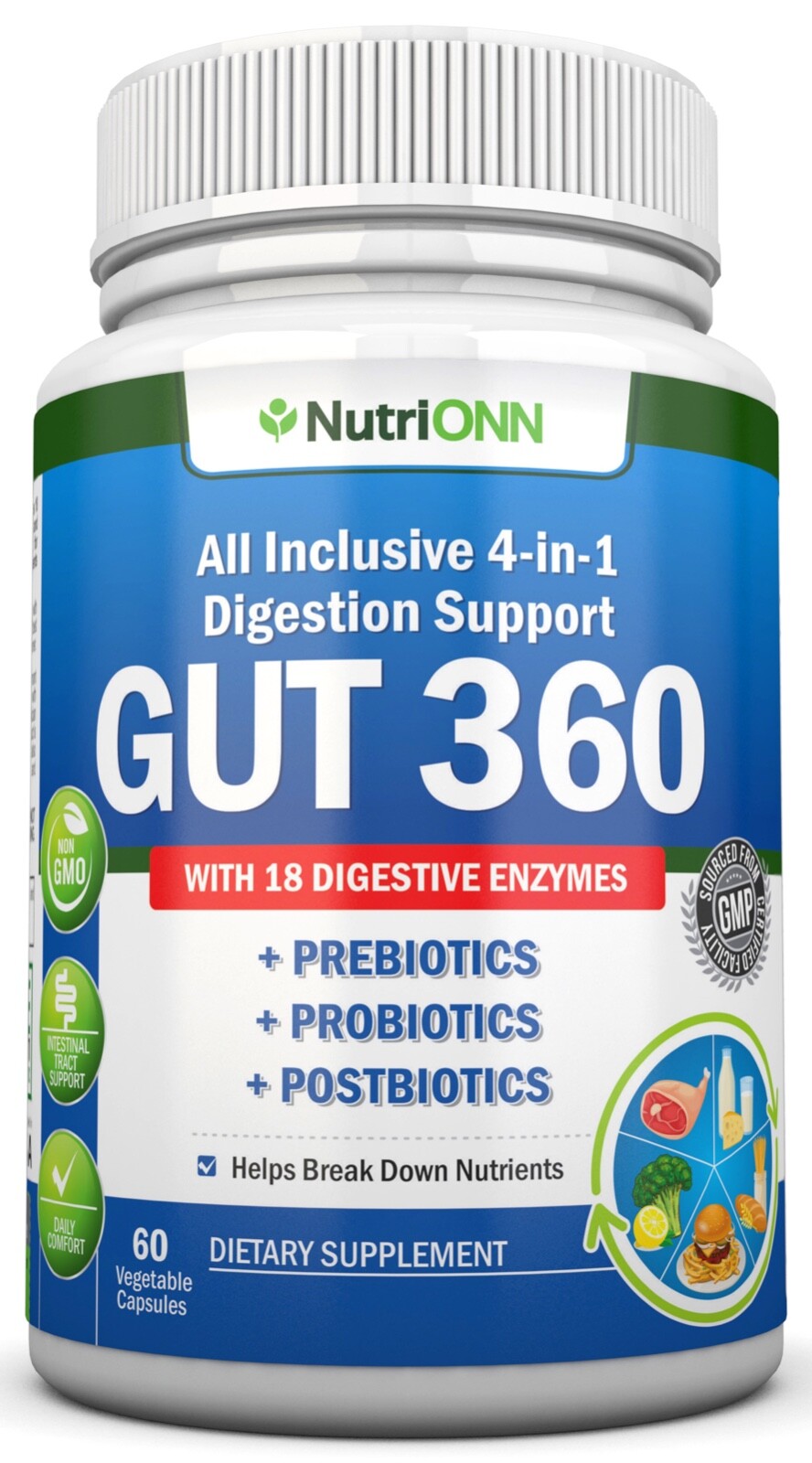 GUT 360 – Probiotics, Prebiotics & Postbiotics with Digestive Enzymes