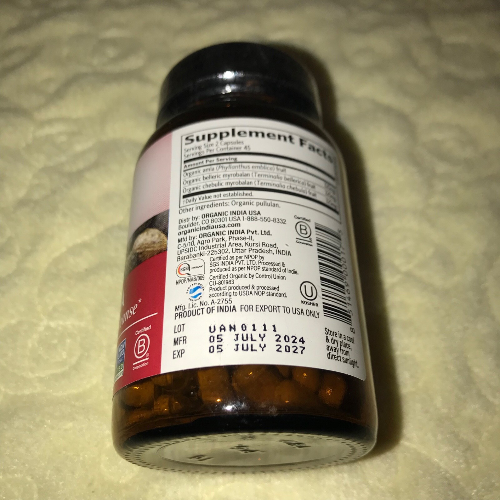 Organic India Triphala Digestion & Colon Cleanse 90 Vegetarian Capsules Exp 7/27