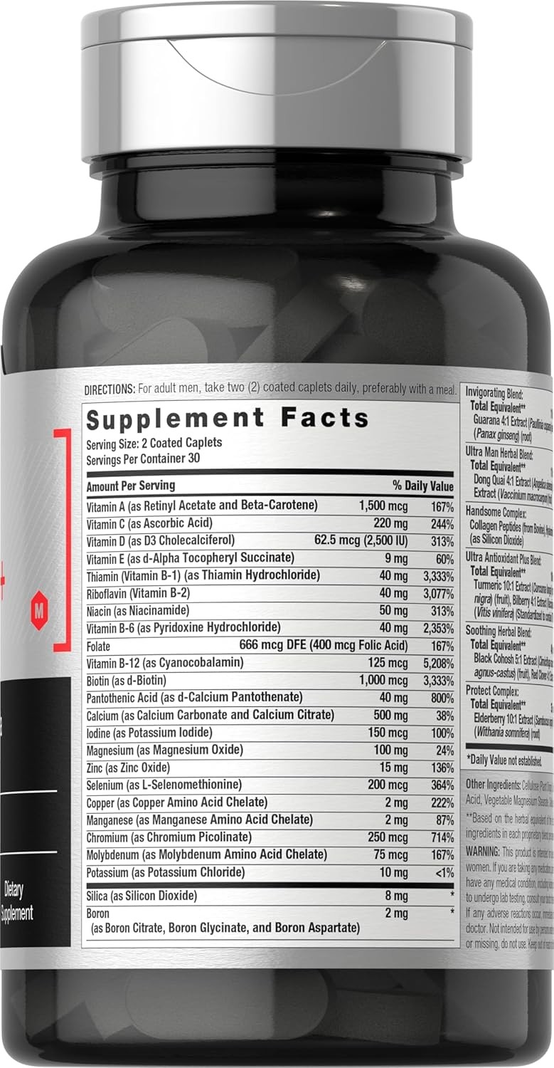 Men’s Multivitamin 50 Plus | 60 Caplets | Non-GMO & Gluten Free | by Horbaach