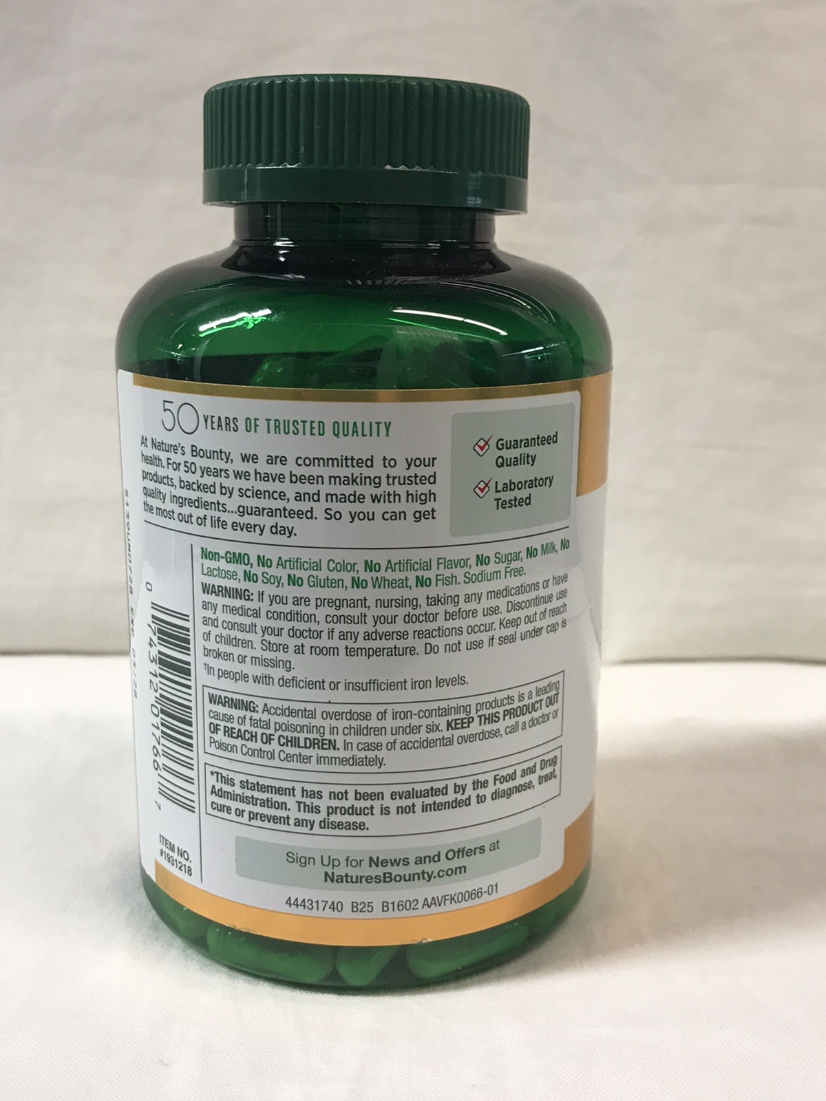 Nature’s Bounty Iron Glycinate 300 Count EXP 04/2028