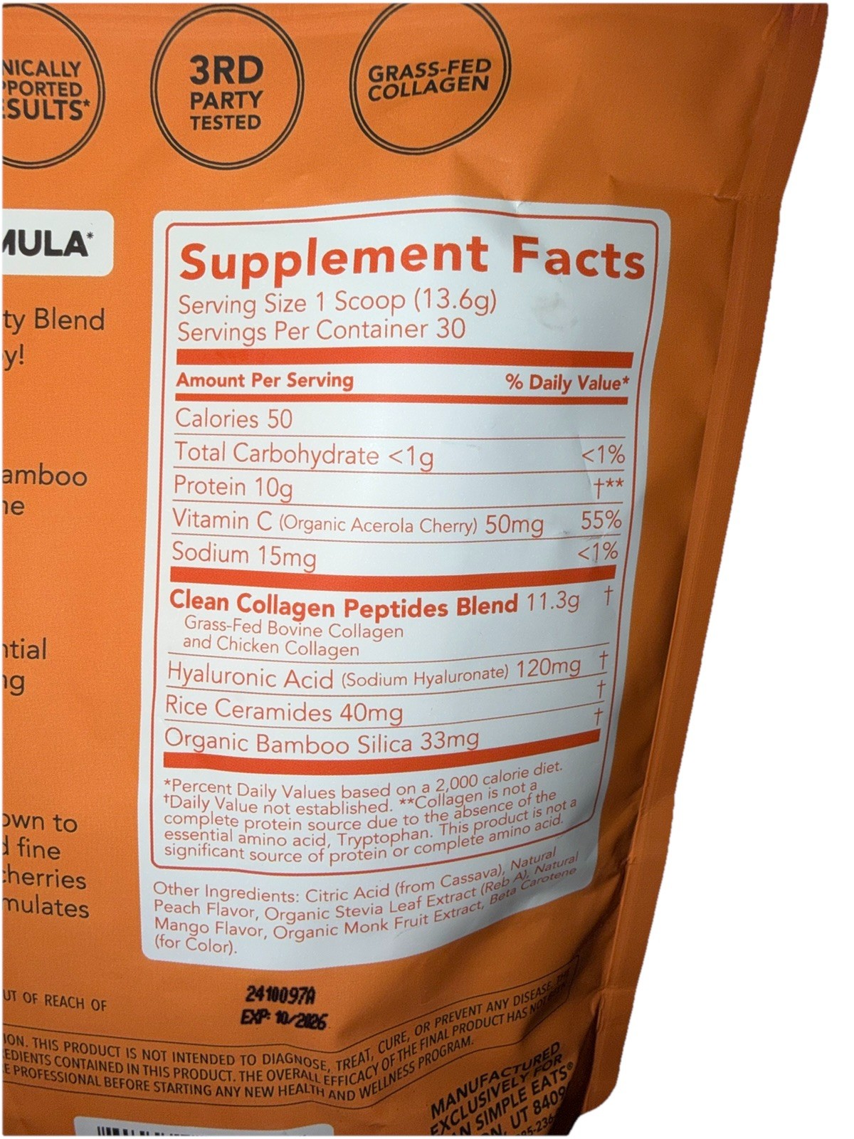 Clean Simple Eats Collagen + Beauty Blend, Peach Mango, 30 Servings Joint Health