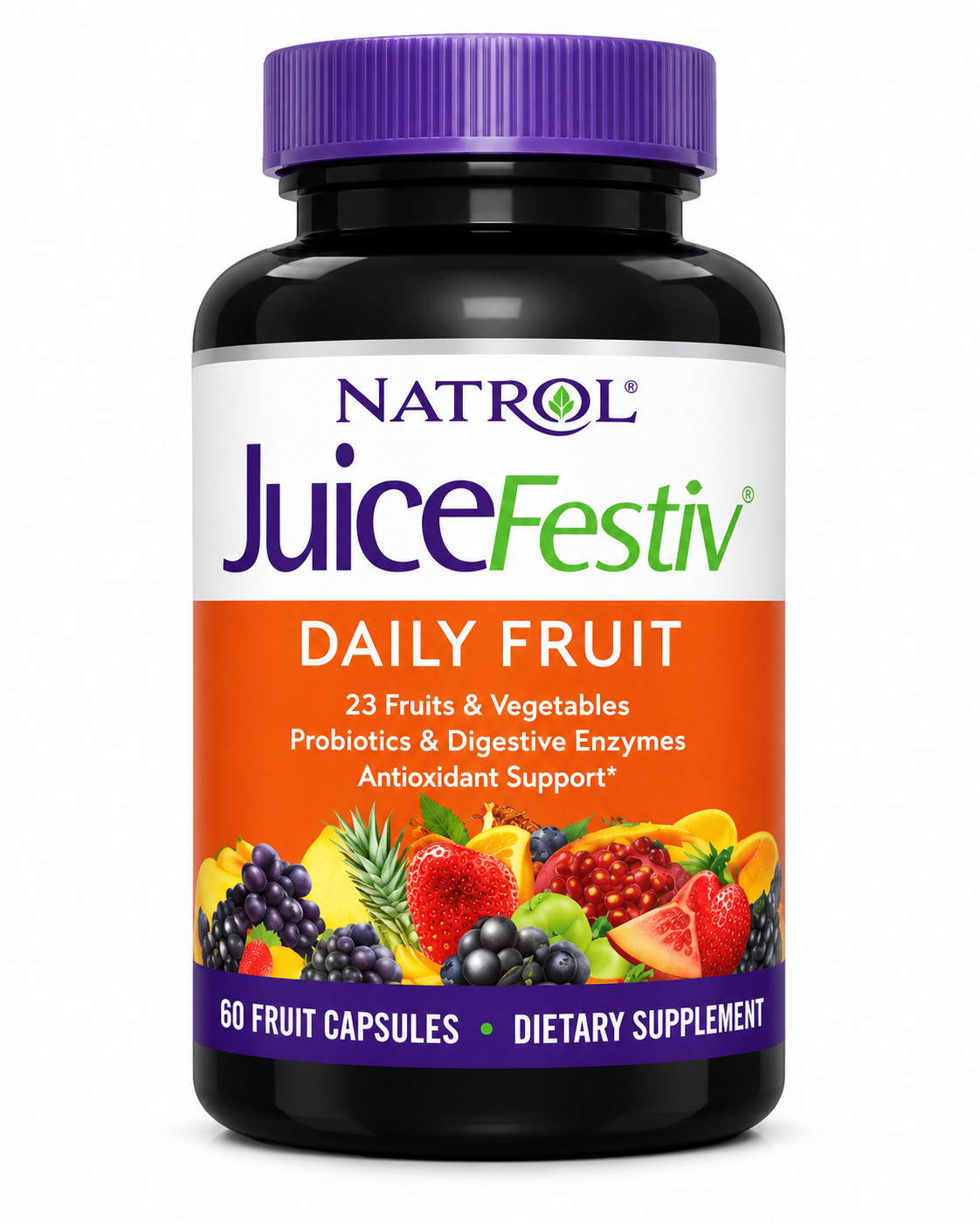 Natrol JuiceFestiv Daily Fruit 60 Caps, 23 Fruits & Vegetables Supplement