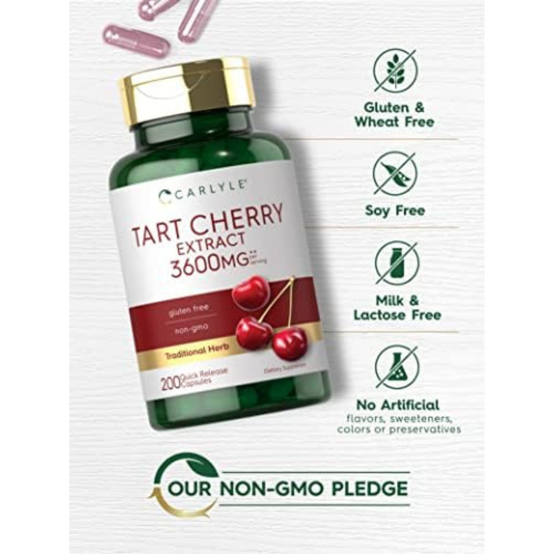Tart Cherry Capsules | 3600mg Extract | 200 Count | by Carlyle