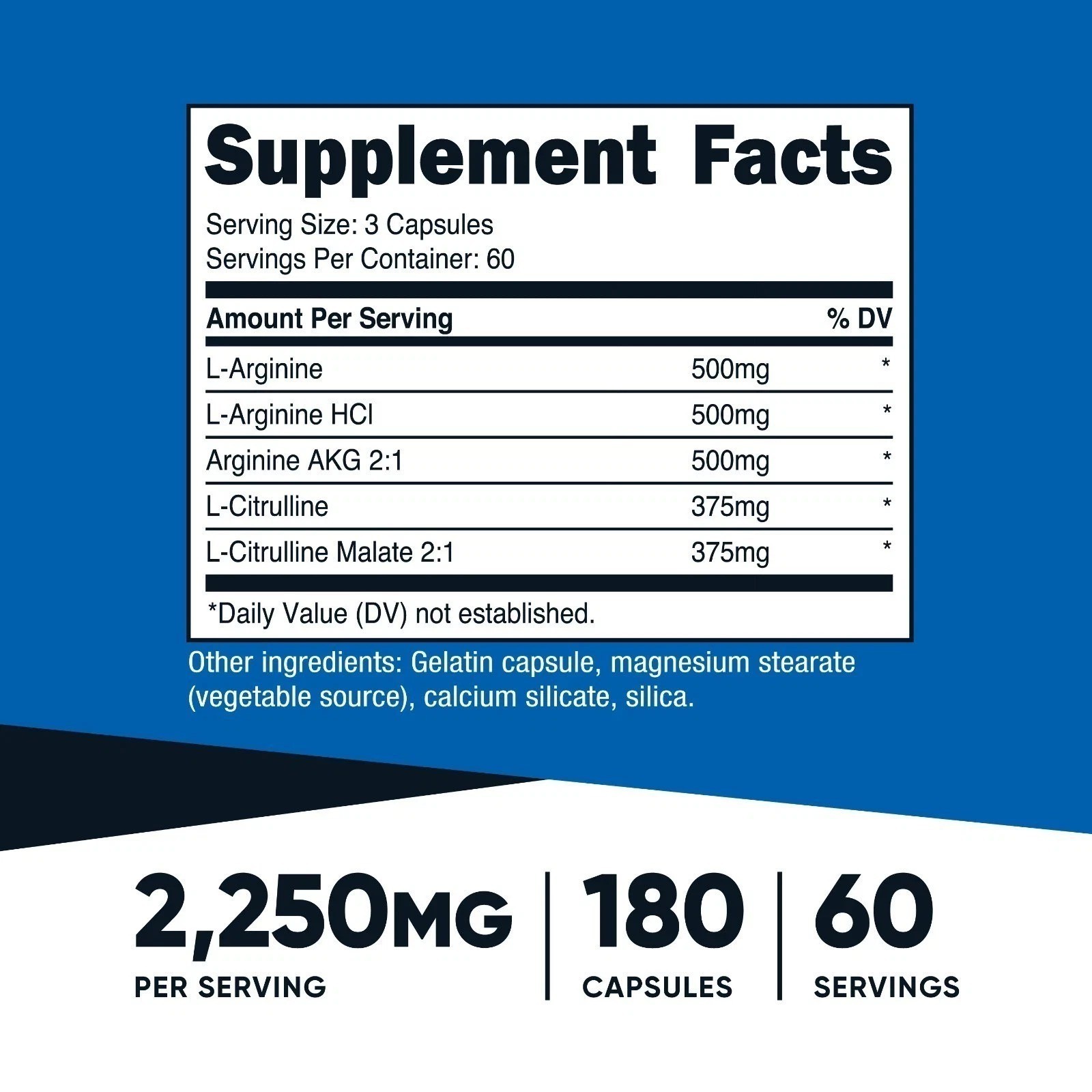 Nutricost Nitric Oxide Booster 750mg, 180 Capsules, 60 Servings USA NEW**