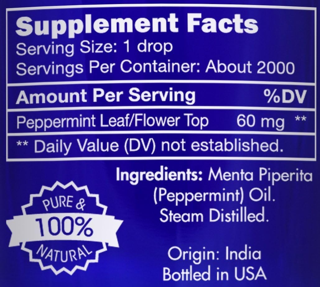 Peppermint Oil, Food Grade, Edible, for Digestion, IBS, Hair – 100% Pure, Pepper