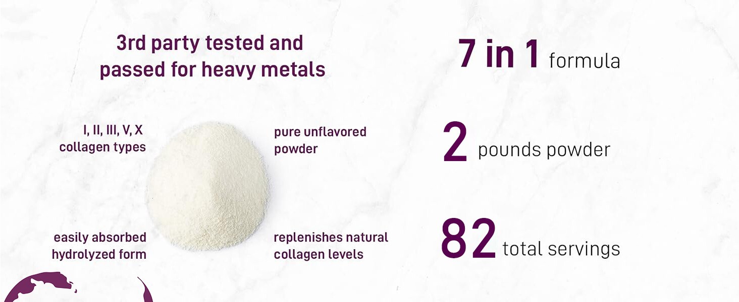 2LB Multi Collagen Peptides Powder–Hydrolyzed Protein with Type I, II, III, V, X