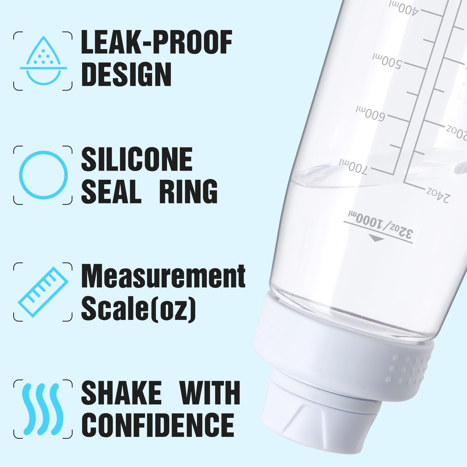 Water Bottle 32oz- BPA-Free Tritan Plastic Clear 32 Ounces,