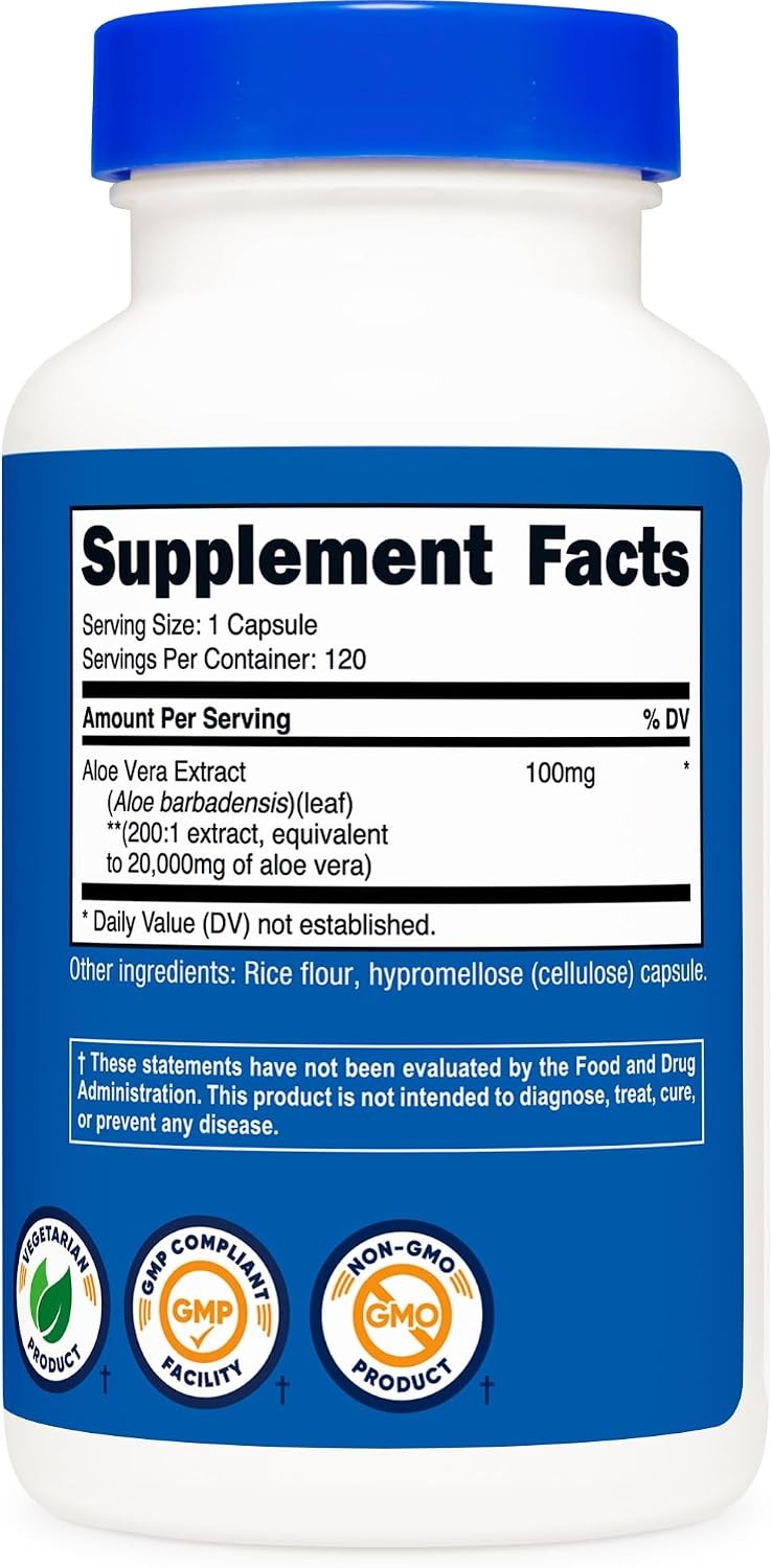 Nutricost Aloe Vera Extract 120 Capsules for 120 Servings Per Bottle | Vegetaria