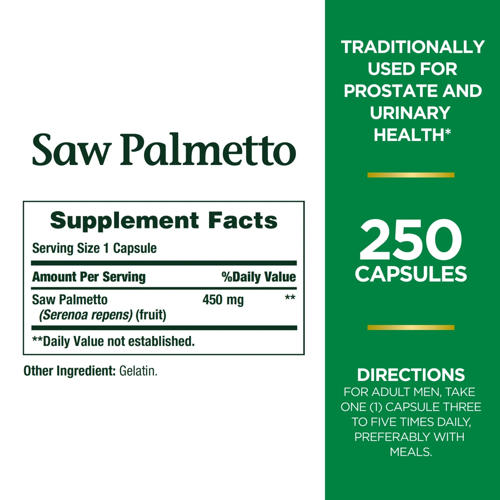 Nature’s Bounty Saw Palmetto 250 Count Herbal Supplement For Men’s Health, 450mg