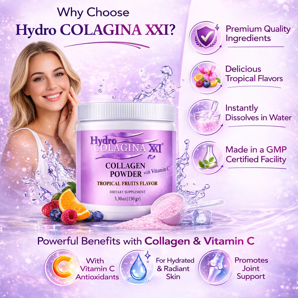 3 Pack Collagen Powder with Vitamin C Tropical Flavor Beauty Drink Mix