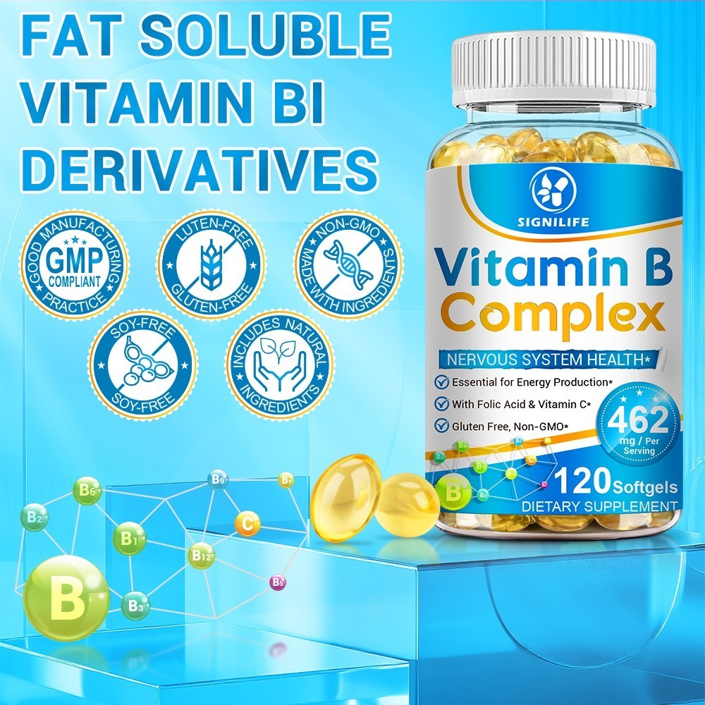 Vitamin B Complex Capsules B1 B2 B3 B5 B6 B7 B9 B12 Folic Acid & Biotin Energy