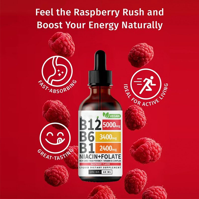 2-Bottles Vitamin B12 and B6 Liquid Drops B12 Complex – Vitamin B B1 Sublingual