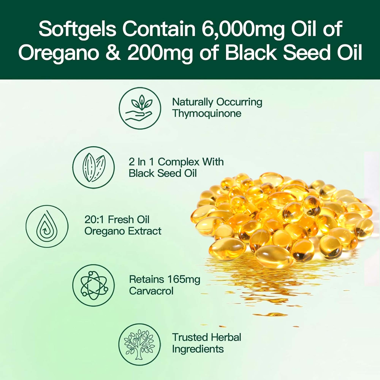 120pcs Oil of Oregano – Carvacrol, Support Digestive, Respiratory, Joint Health