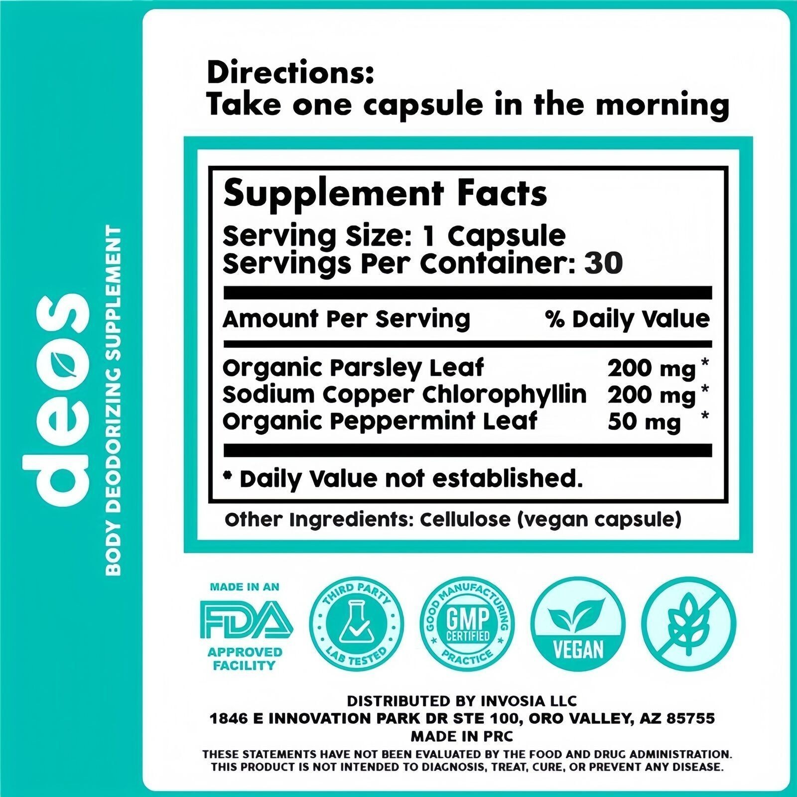 1`3x DEOS Internal Deodorant Supplement – DEOS Full Body Deodorizer 30 Capsules