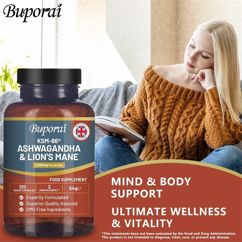 Ashwagandha and Lion’s Mane 120pcs,Support Cognitive Function and Memory Health