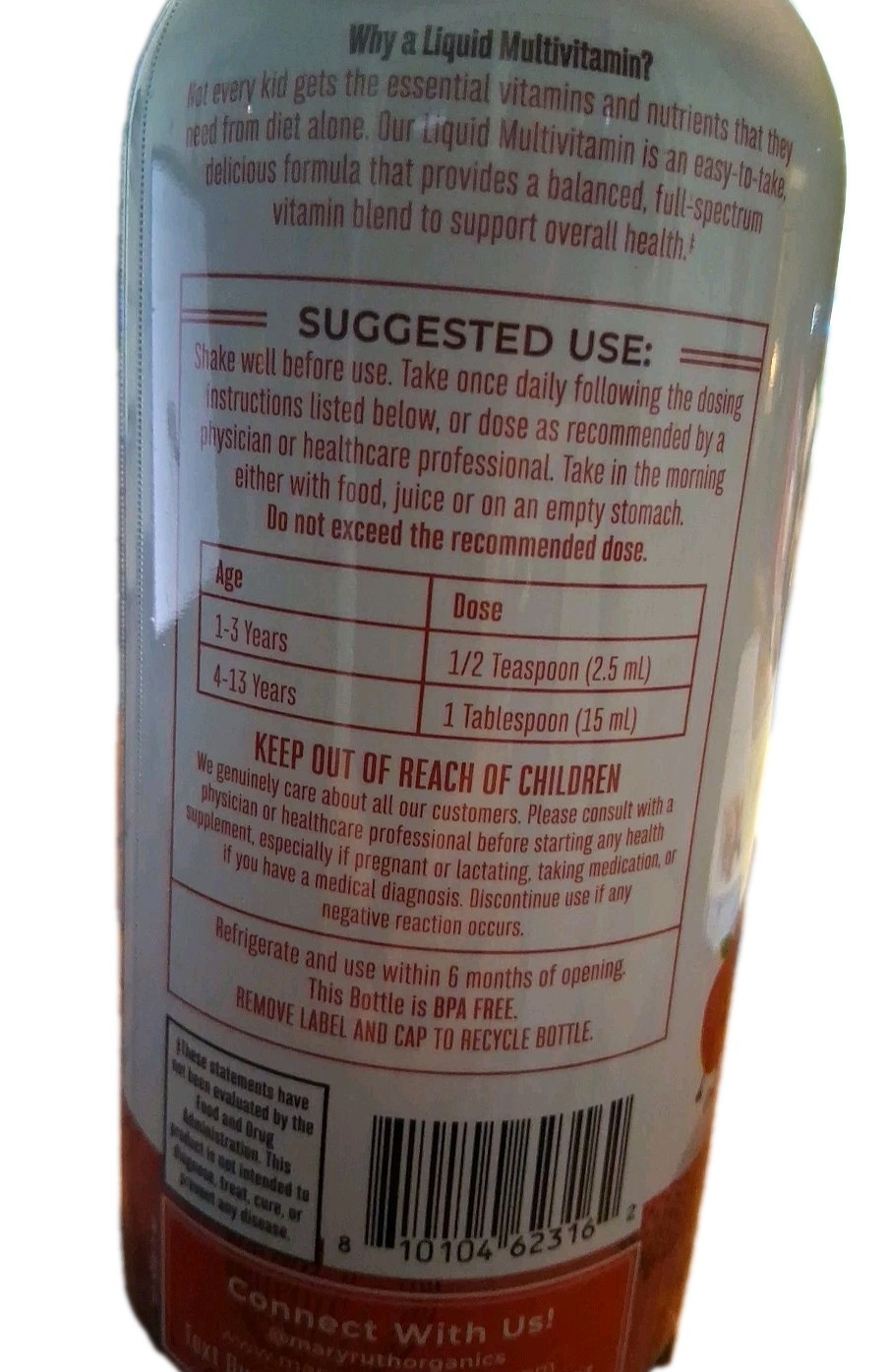 Mary Ruth’s Kids Morning Multivitamin, Apple Berry Blast, 15.22 fl oz Exp 12/26