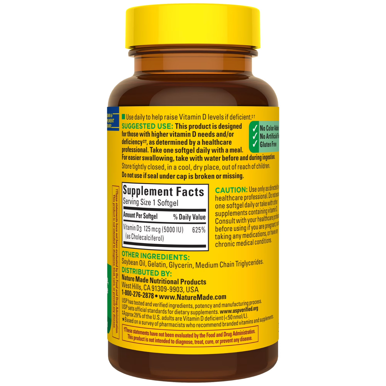 Nature Made Extra Strength Vitamin D3 5000 IU (125 mcg) Softgels ,100 counts