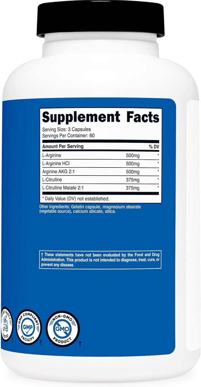Nitric Oxide Booster 2250mg, 180 Capsules – 750mg Per Capsule, 60 Servi