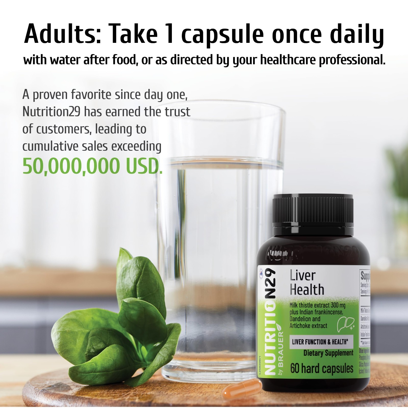 Liver Support Supplement – Milk Thistle 300mg, Dandelion, Artichoke, 60 Capsules