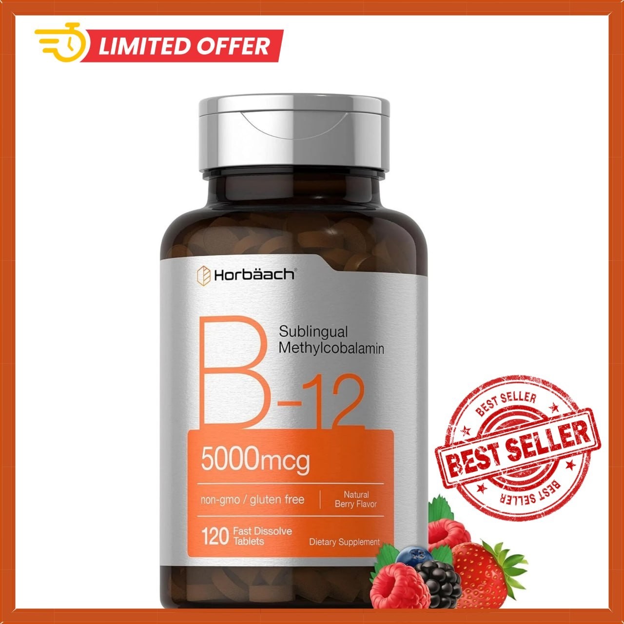 B12 Sublingual Methylcobalamin | 5000mcg | 120 Dissolvable Tablets | by Horbaach