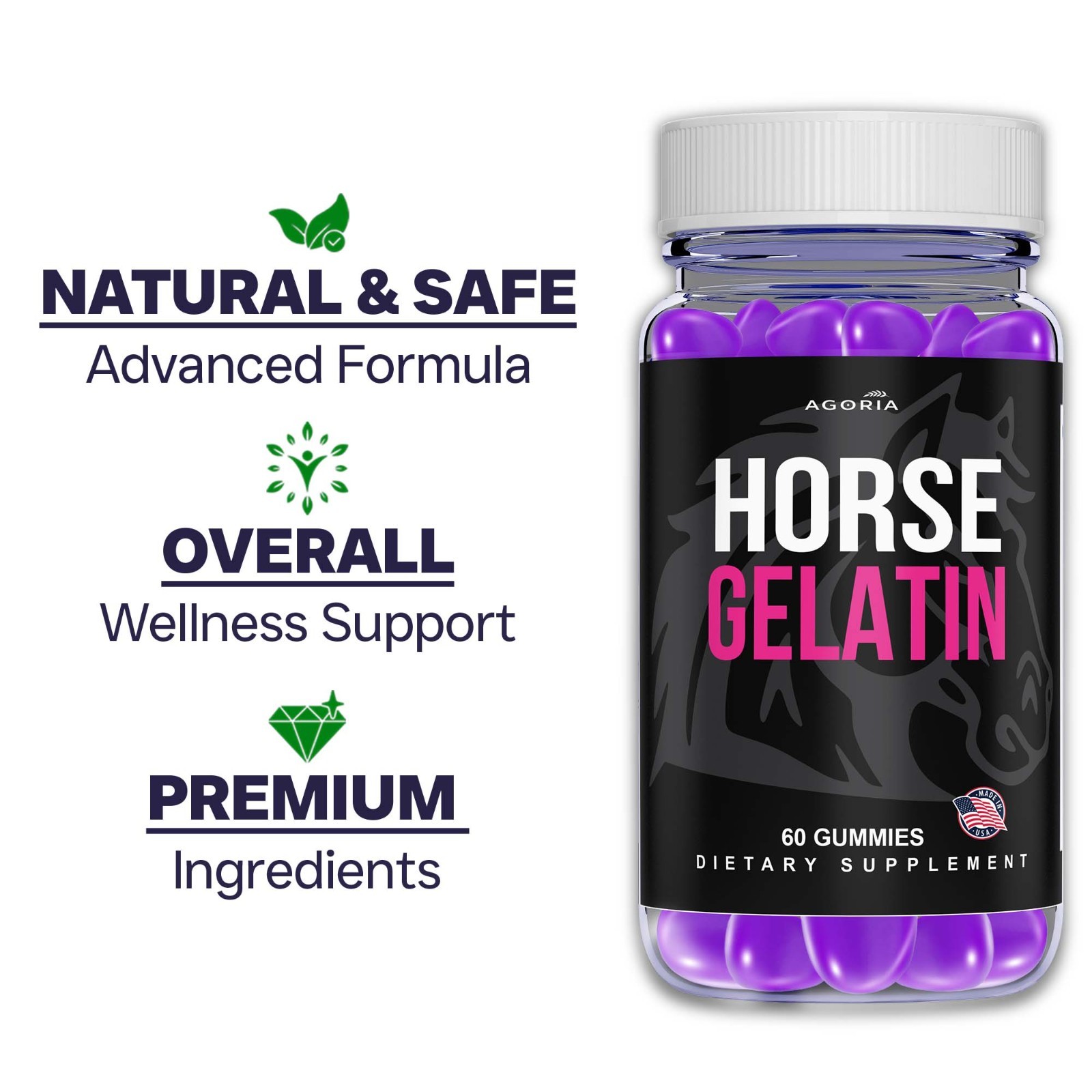 (1 Pack) Horse Gelatin Performance Gummies, Horse Gelatin Men’s Health Gummies