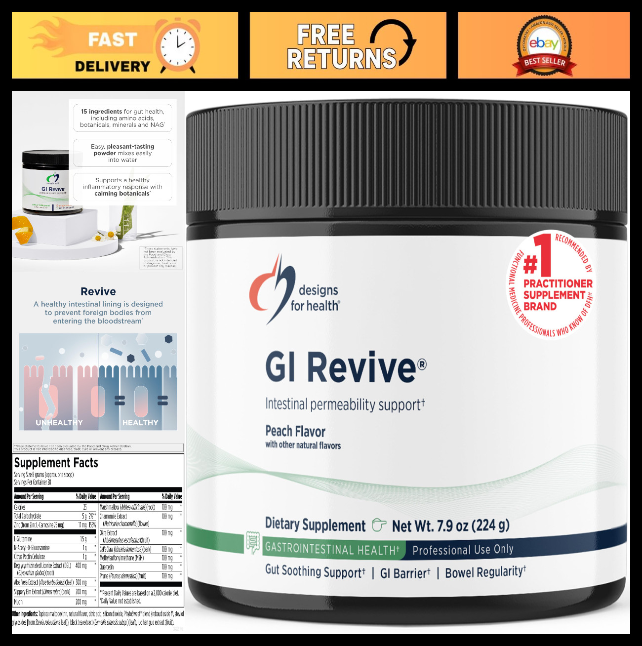 Gut Health Powder – L-Glutamine, Citrus Pectin, Slippery Elm & Marshmallow Root