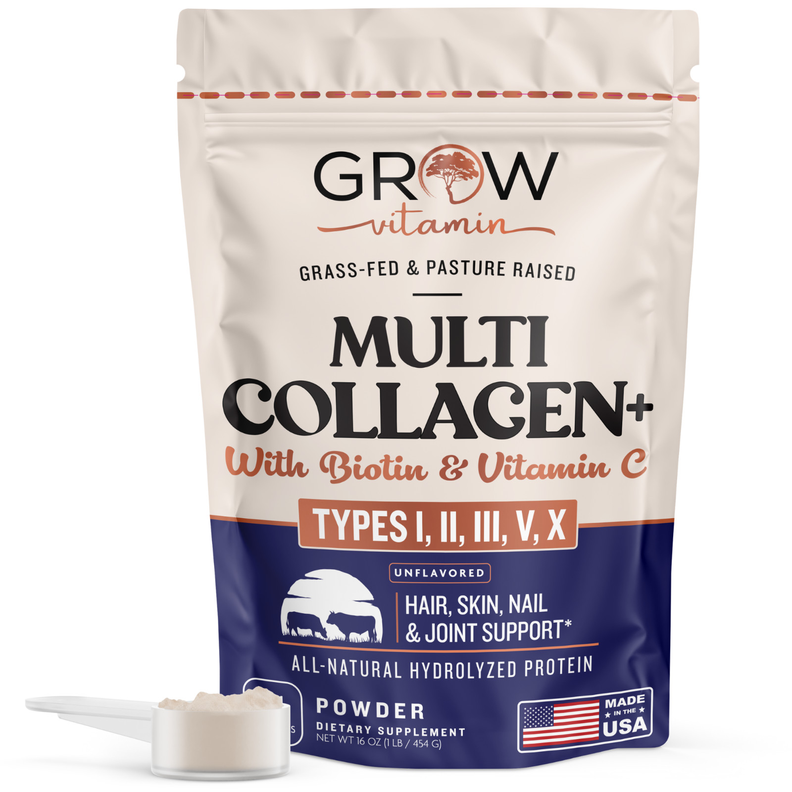 Grow Vitamin Beyond Collagen Multi Collagen Powder for Women – (41 Servings)