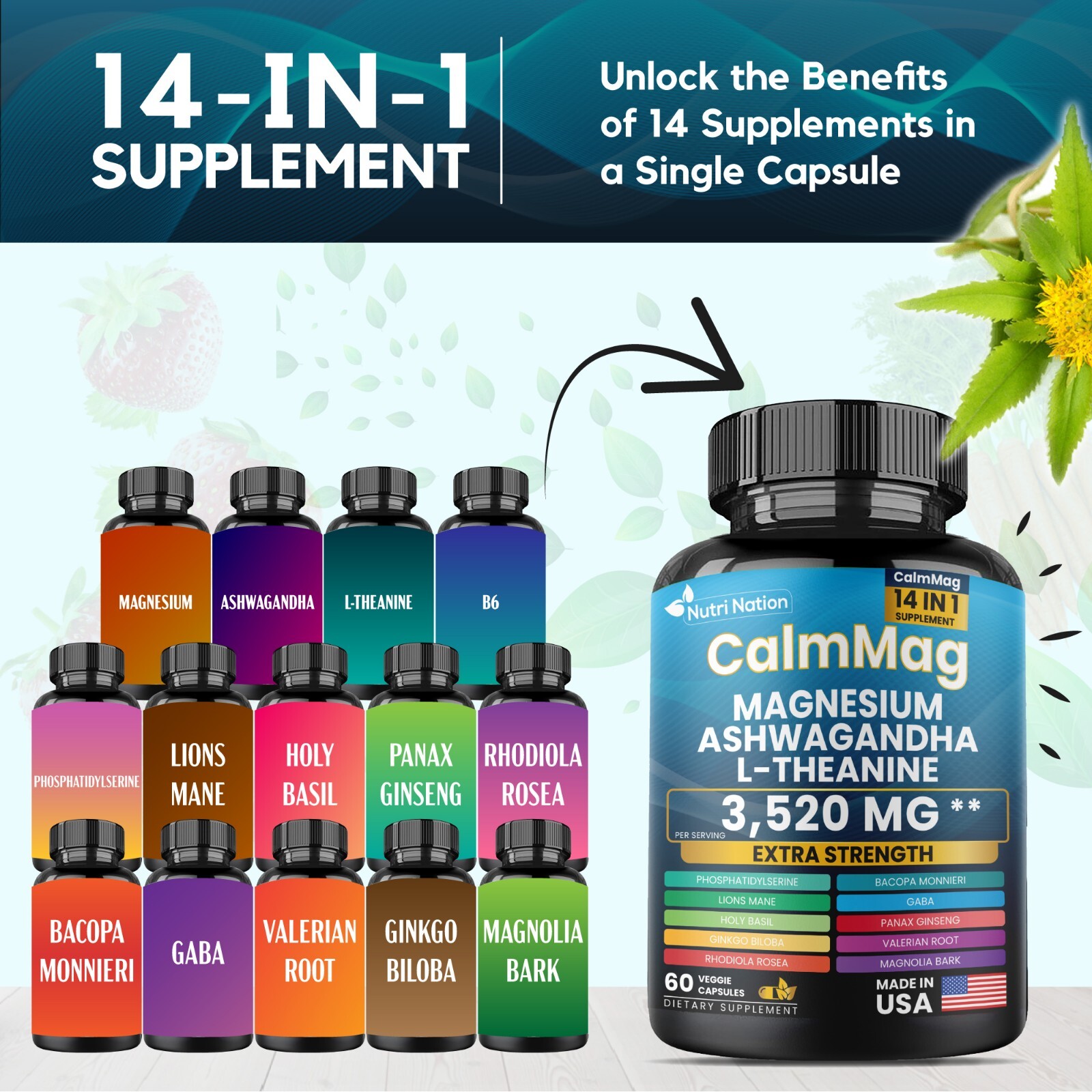 Cortisol Supplement Magnesium Glycinate 250mg L-Theanine 150mg Ashwagandha 150mg