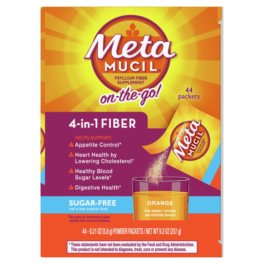 Metamucil Psyllium Fiber Supplement Powder Packets Orange – 2.4g – 44ct