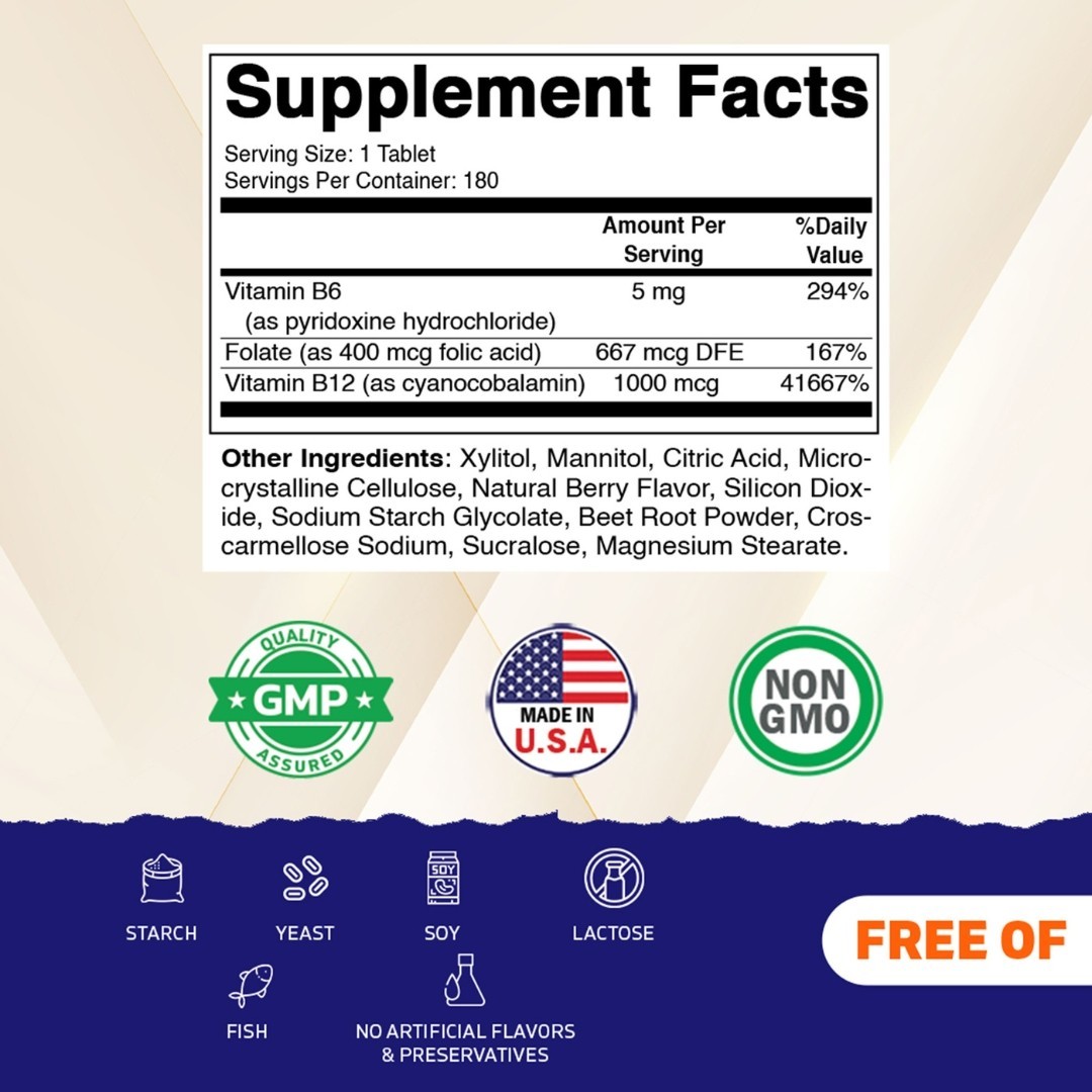 Vitamatic Folic Acid B12 B6 180 Fast Dissolve Tablets