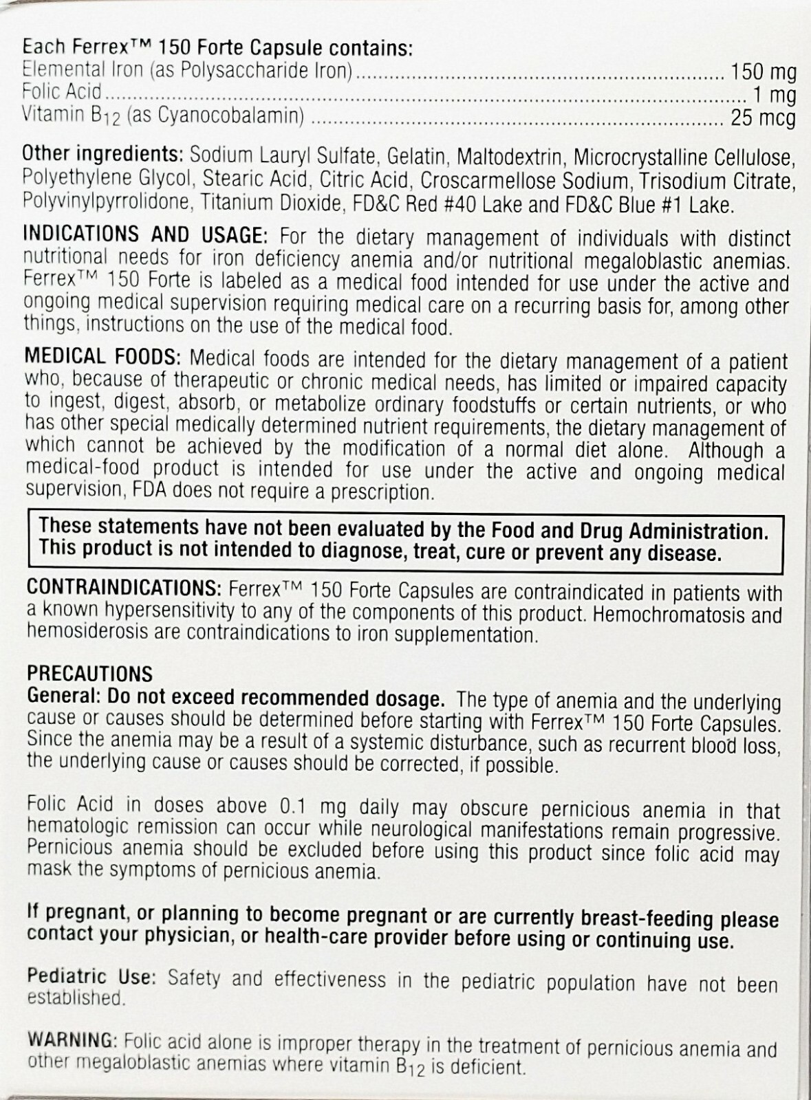 Ferrex 150 Forte Capsules Unit Dose Box 100 Capsules -Expiration Date 06-2024