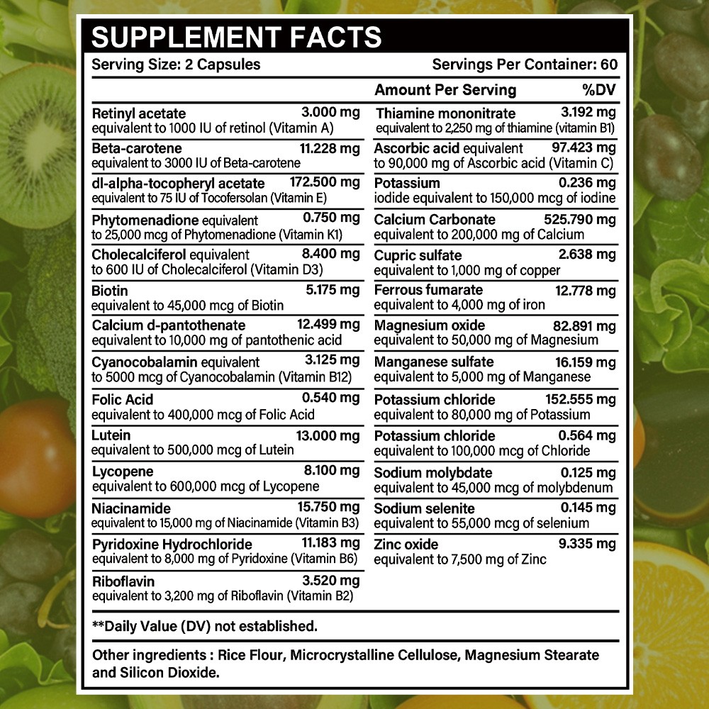 Vitamin Supplement With Vitamins B C Calcium Potassium,Zinc 30/60/120 Capsules