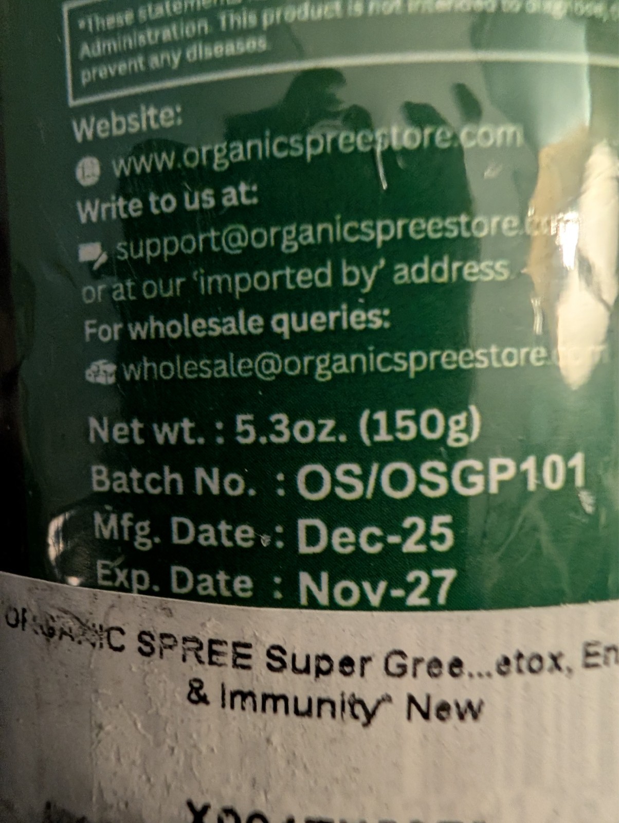 ORGANIC SPREE Super Greens Powder – 150 gm (5.3oz) for Detox & Immunity Support